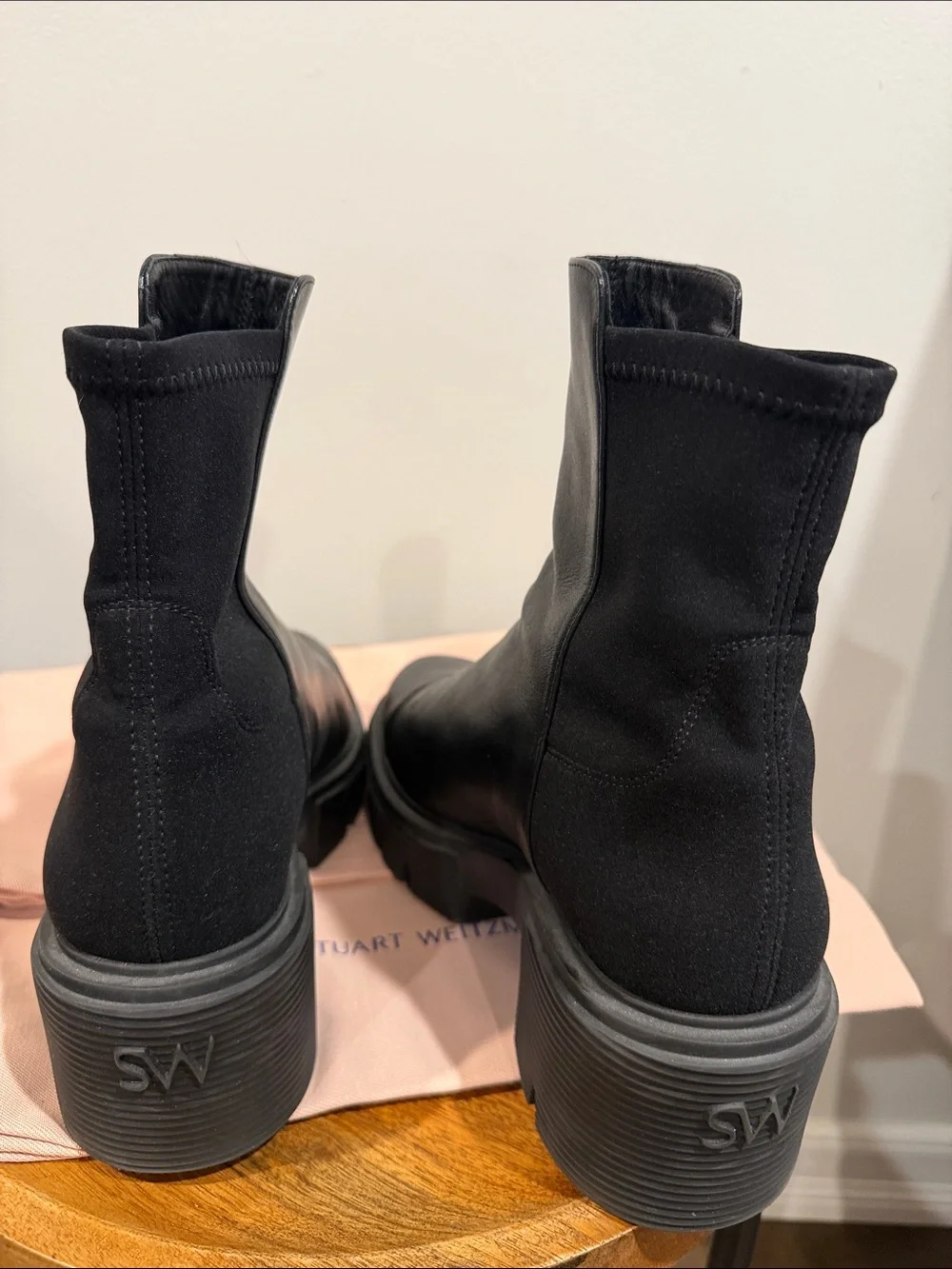 Stuart Weitzman Black Leather Moto Ankle Boots